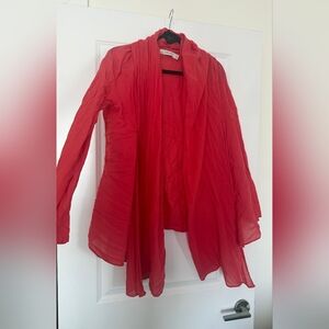 Zara Swim Cover Up Red Draped Open-Front Lightweight Cardigan